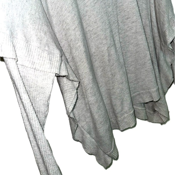 Grey Heathered Funneled Neck Sweater with Ruffles and Asymmetrical sides - Picture 5 of 5
